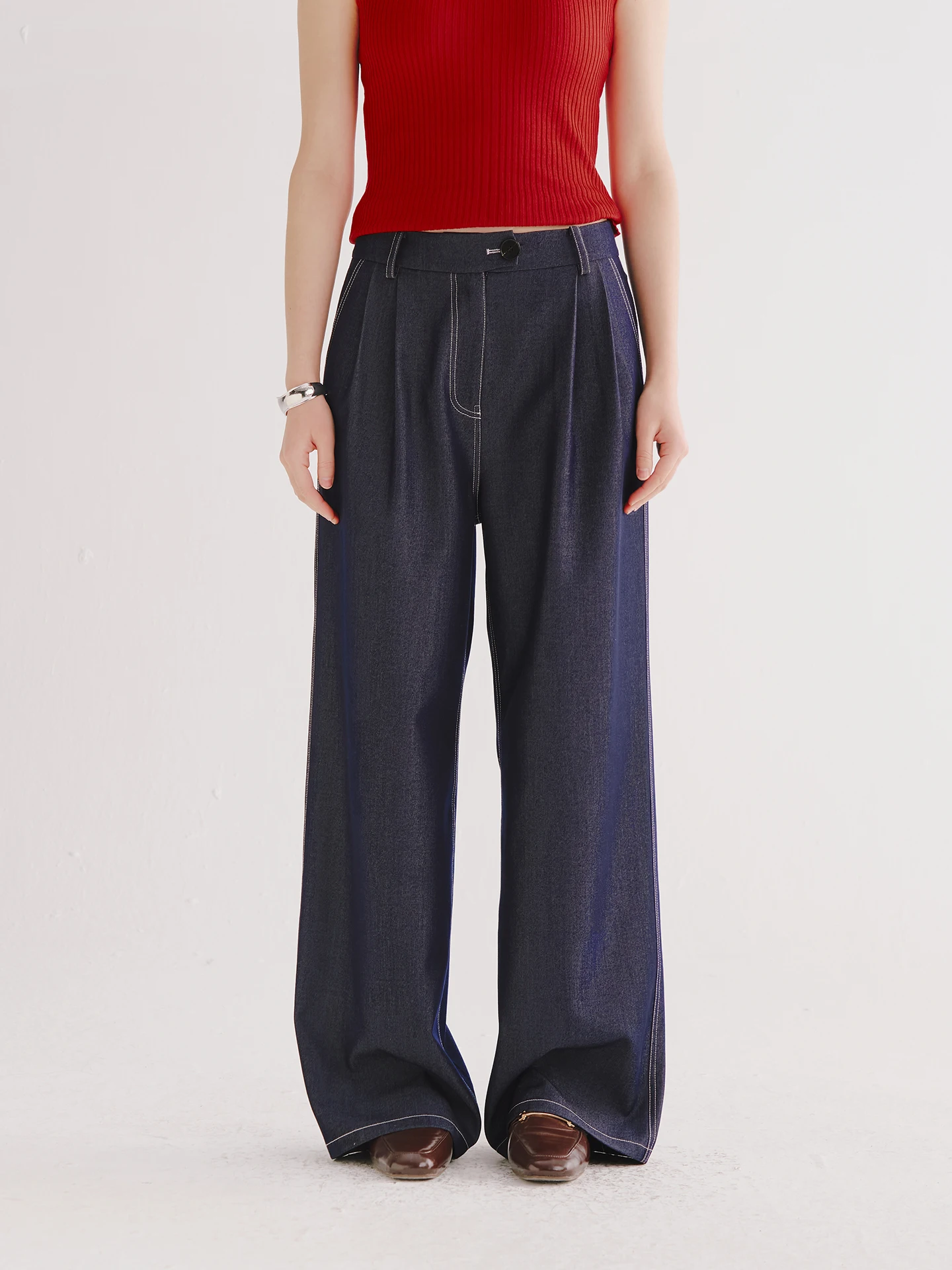 

Blue Tone Original Color Straight Leg Jeans Set Wide Leg Pants High Waist Long Trousers Ele Lady Commute Sle Spring Col...