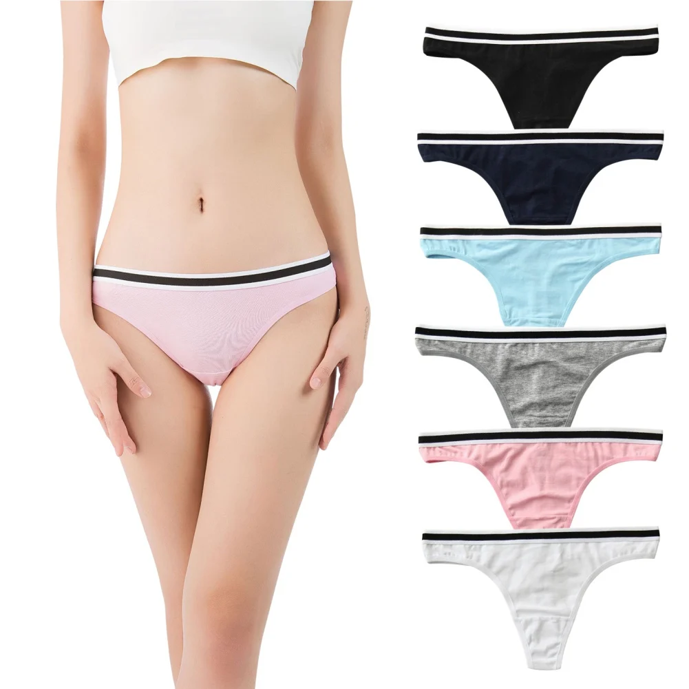 Cotton Sexy Thong Elastic Waistband Striped T-back Women\'s Soft Skin-Friendly Underwear Low-Rise Panty Ladies Intimates