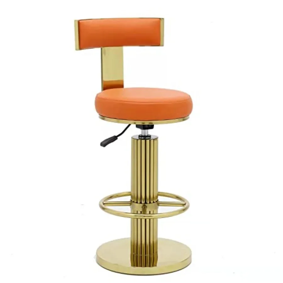 

Counter Height Bar Stools with Back, Modern Adjustable Height Barstools Swivel Bar Chair with Polished Gold Stainless Steel Leg