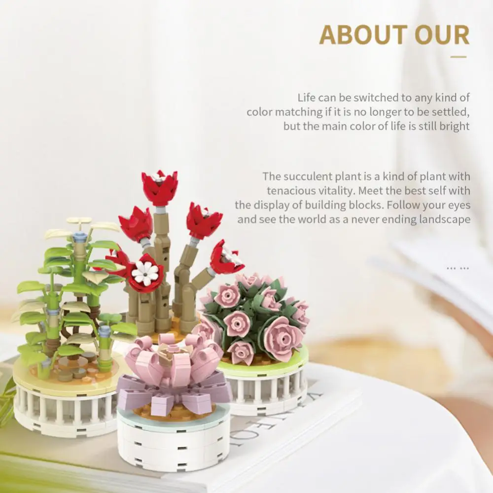 Block City Potted Plants Succulents Cactus Gypsophila Bonsai Tree Gardens Romantic Building Blocks Model Kids Sets Kits Toys