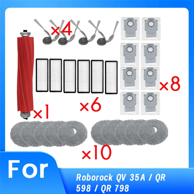 A94E-29 PCS For Roborock QV 35A / QR 598 / QR 798 Vacuum Cleaner Main Side Brush Mop Filter Dust Bags Long Lasting Spare Accesso