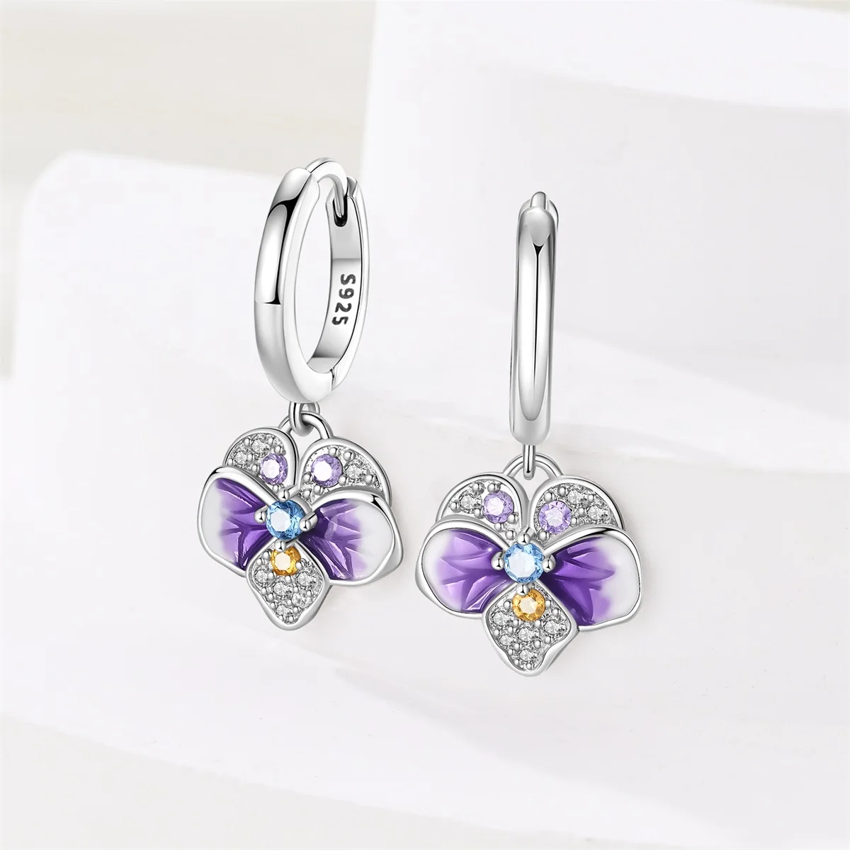 925 Silver Plata Purple Clover Earrings For Women Wedding Engagement Charm Earrings Jewelry Gift