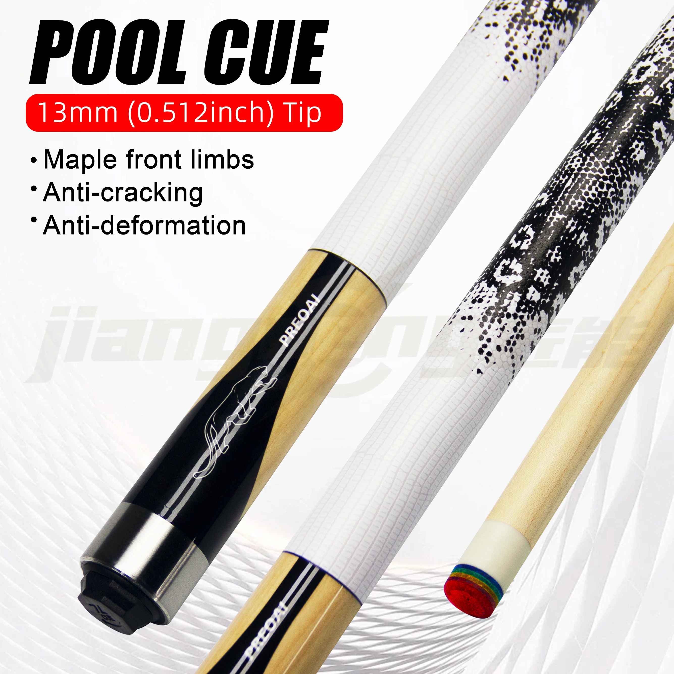Snake Pattern Leopard Premium Hard Maple Billiard Cue Stick 13mm Textured Leather Wrapped Grip Billiard Accessory for Competitio