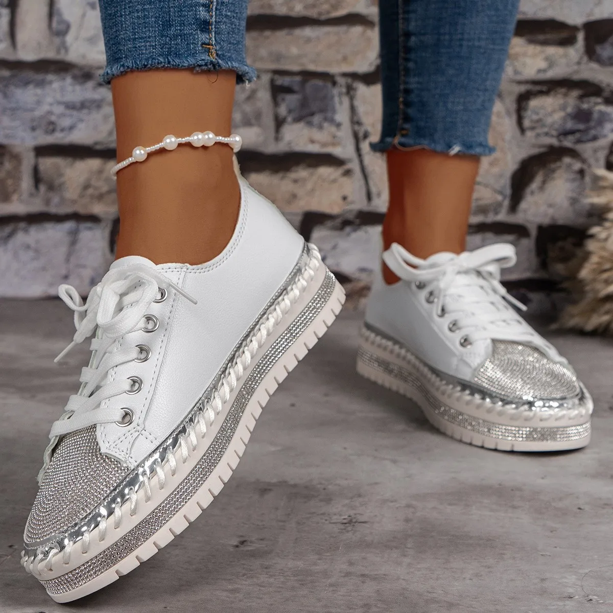Summer Shoes Ladies Autumn Round Toe 2025 Fashion Women's Espadrilles Platform All-Match Casual Female Sneakers Rivets Studs Fla image 6