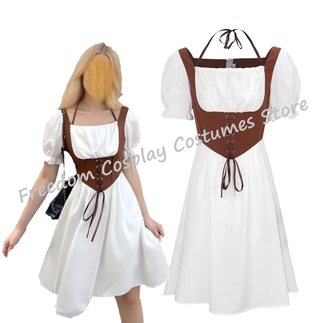 

Medieval Renaissance Square Neck Dress Victorian Stage Performance Gown Cosplay Halloween Carnival Party Costume for Women