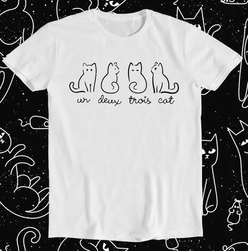 97 Un Deux Trois Cat Lovers Dad Mom Cute Funny Retro Cool Gift Mens Womens Unisex Cartoon Anime Top Tee T Shirt 1299