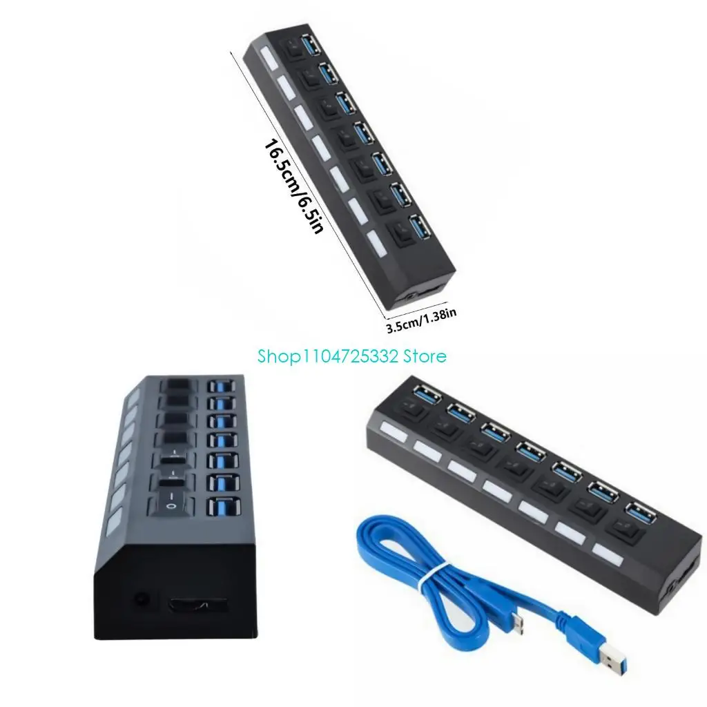 

P5EA USB 3.0 2.0 Hub 7-Port USB Extender USB Splitter with Independent LED Switches Multi USB Port Hub for Laptop PC Devices