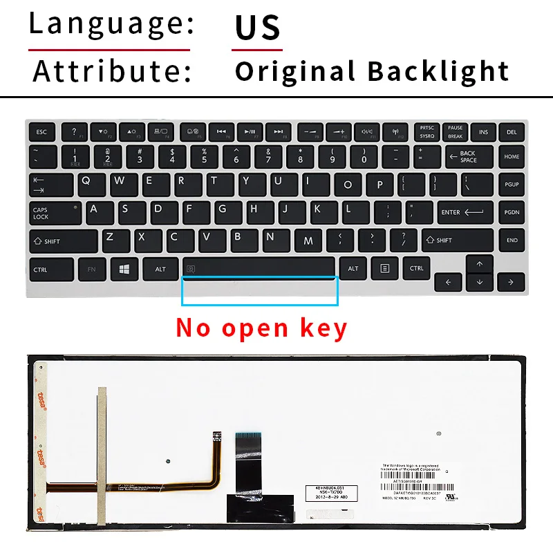 Lampu latar Keyboard Laptop asli AS untuk Toshiba Satellite U800 U830 U840 U900 U920 U940 U945 U945W Portege Z830 Z835 Z930 Z935