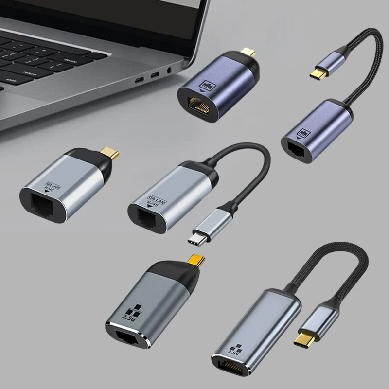 

Адаптер USB C Thunderbolt к Ethernet 100/1000/2500 Мбит/с Type-C к RJ45 LAN Быстрая сетевая карта для ноутбука Window8/10/11 MaOS10 NAS