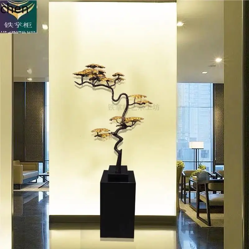 HT Lucky Large Entrance Welcome Pine Tree Floor Ornament Hotel Tabletop Iron Metal Sculpture