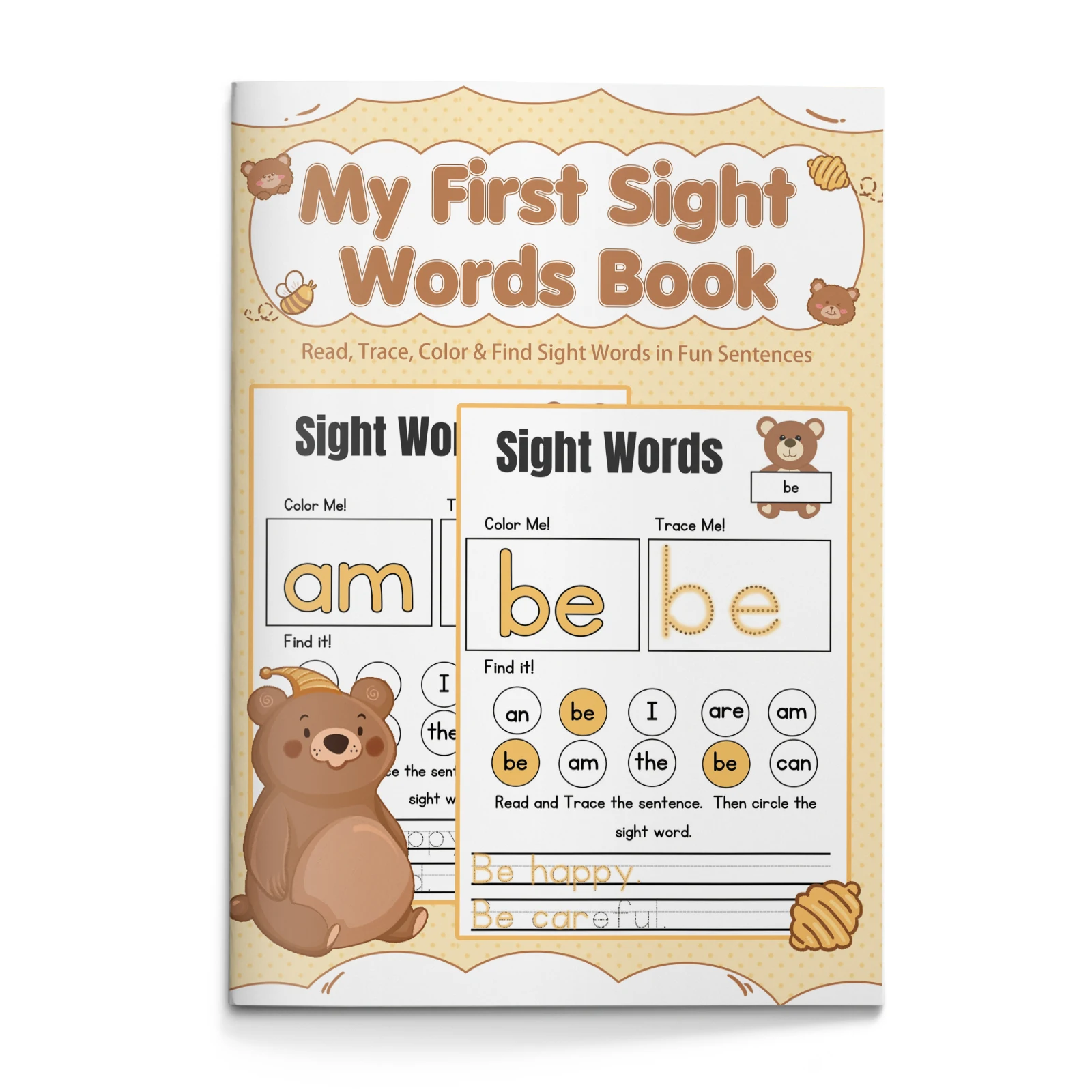 Kids English Word Coloring Workbook, Cute Cartoon Designs, Preschool Educational Activity Book for Fun English Learning