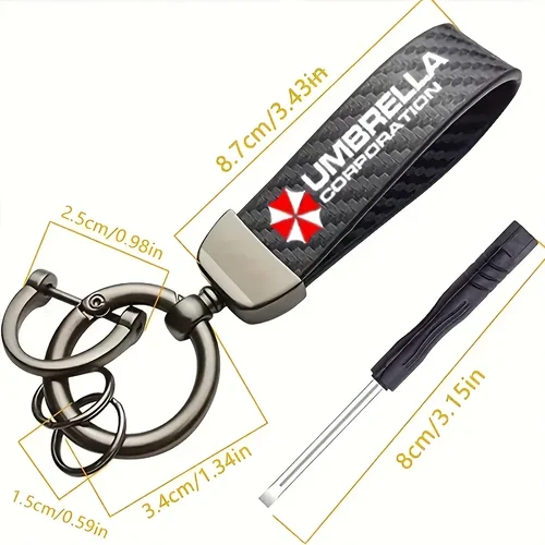 Imagen 2 del producto Llavero con logotipo de Umbrella Corporation, correa de fibra de carbono con aleación de zinc, llavero coleccionable para coche y motocicleta, paquete de 1