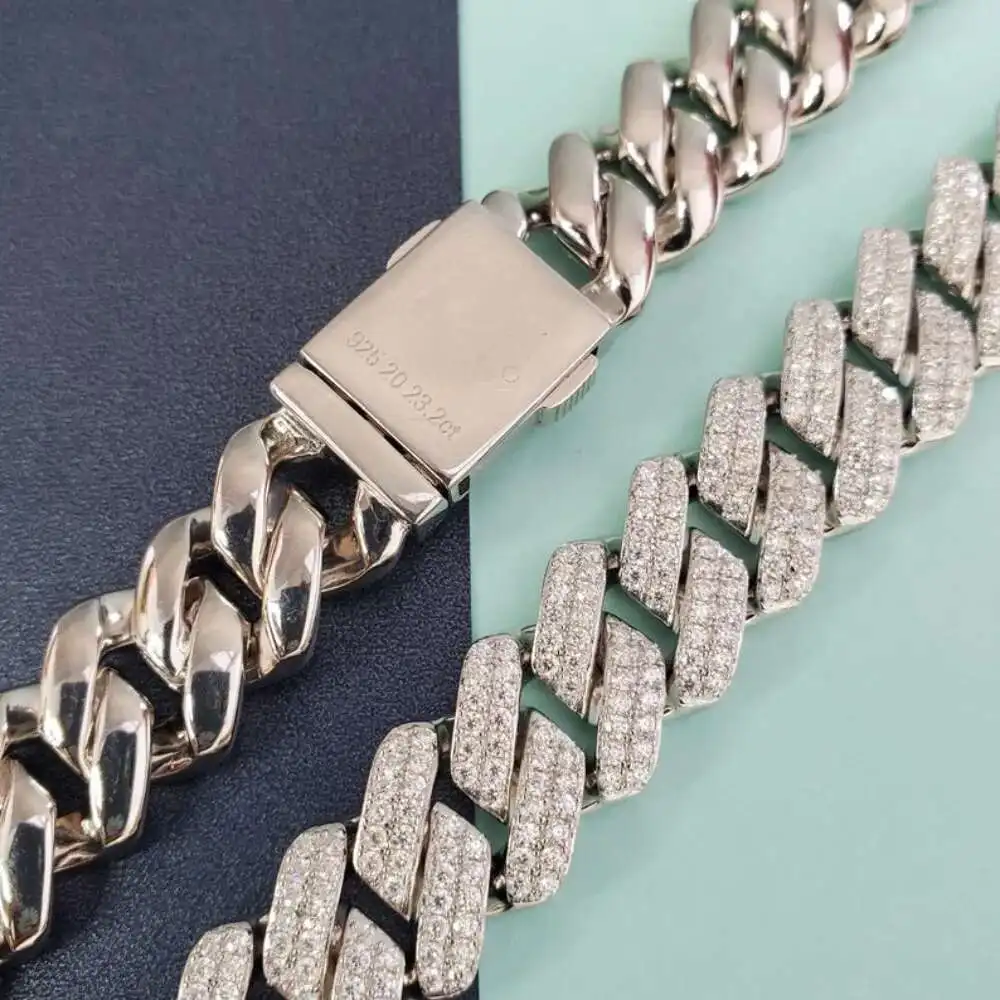 

Кубинская цепочка Iced Out 14 мм в стиле хип-хоп, мужская кубинская цепочка из стерлингового серебра 925 пробы VVS с муассанитом