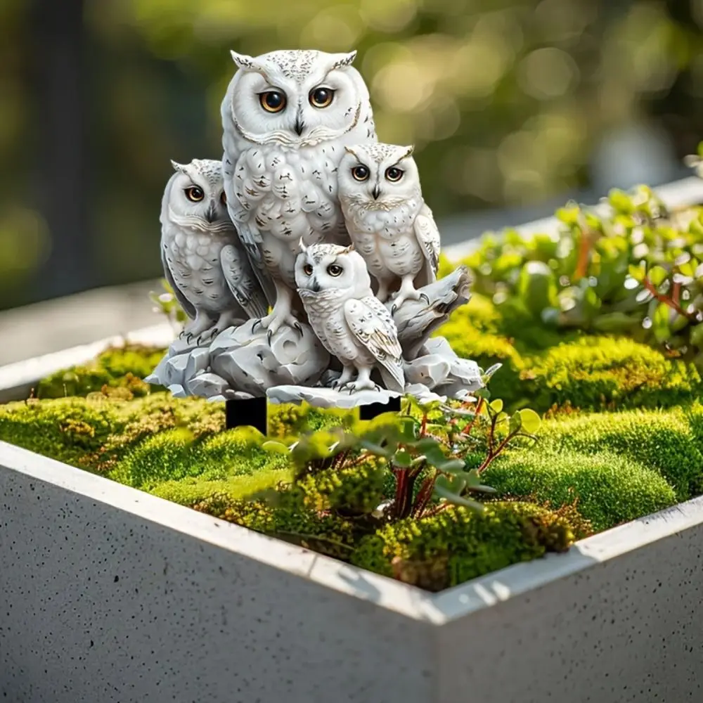 

Acrylic White Owl Statue Stake Cute Creative Garden Floor Plugs Waterproof Multi Functional Animal Figurine Sculptures Patio