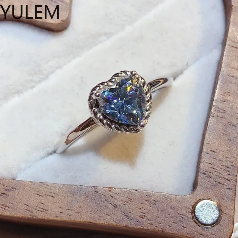 YULEM 1 Ct Gray Moissanite Heart  Rings Silver 925 Ring for Women Daily Wear