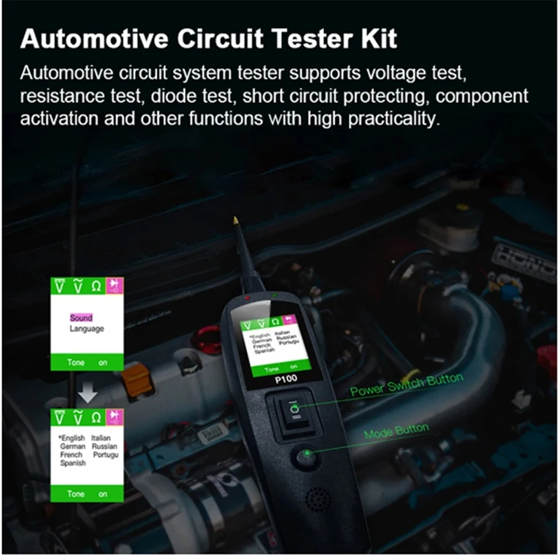 2M Automotive Circuit Tester Power Circuit Probe Kit Black Plastic Automotive Supplies 12/24V Diagnostic Tool Component