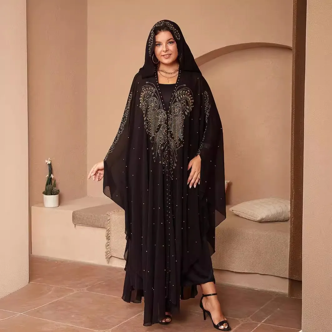 

Women Eid Muslim Abaya Arab Dubai Africa Solid Diamonds Long Robe Casual Kaftan Islam Abayas Morocco Modest Loose Hooded