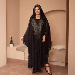 Women Eid Muslim Abaya Arab Dubai Africa Solid Diamonds Long Robe Casual Kaftan Islam Abayas Morocco Modest Loose Hooded