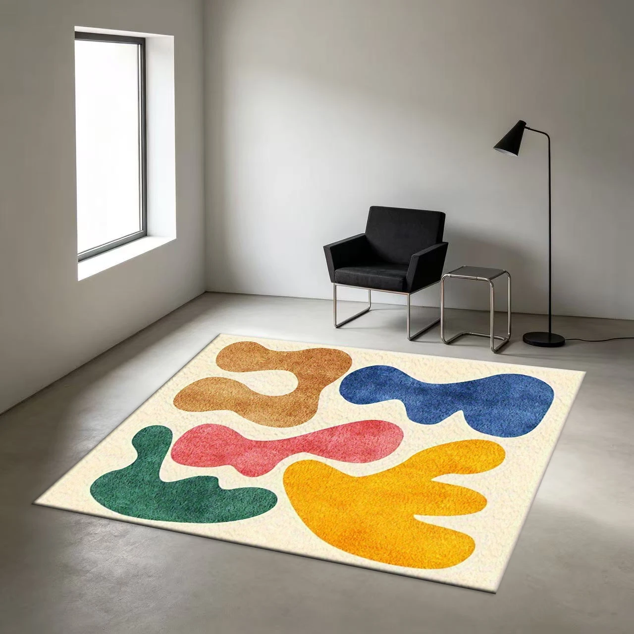 Medieval-Style Abstract Teardrop-Shaped Colorful Carpet, Non-Slip Modern Bohemian Style Rug Suitable for Home Bedroom and Living Room Decoration