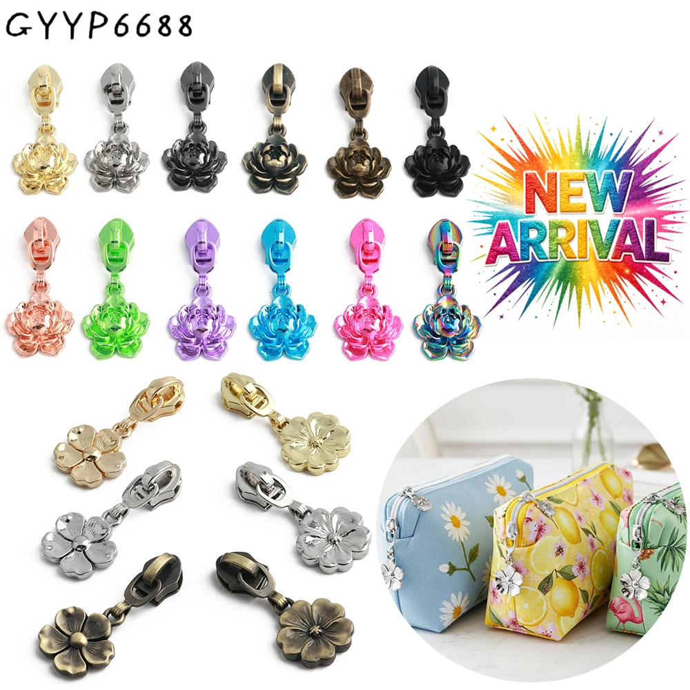10/40/100PCS 3# 5# Flower Shaped Zipper Pulls For Multi-Color Metal Zipper Charm Bag Purse Clothing Toy Box Hardware Accessories