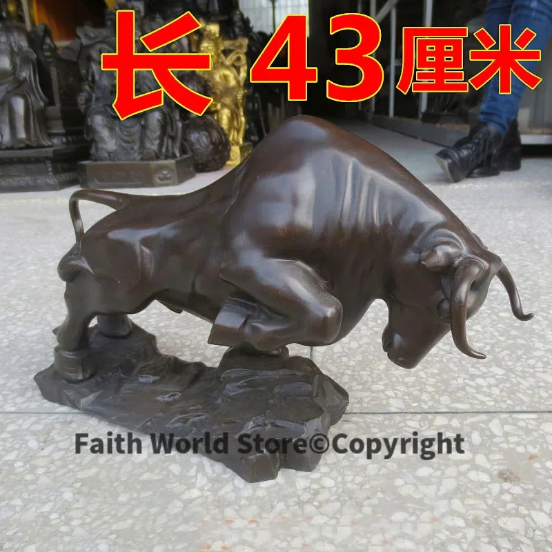 

43CM Large -HOME company Shop Business art Good luck Mascot stock-market Rise Wall Street GOLD bull brass Decorative sculpture