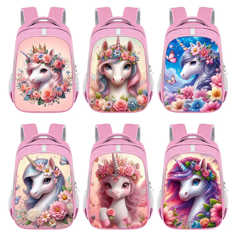 Tas punggung motif bunga Unicorn 3D, tas sekolah anak perempuan kartun Unicorn, tas buku remaja, tas penyimpanan perjalanan, tas ransel Laptop