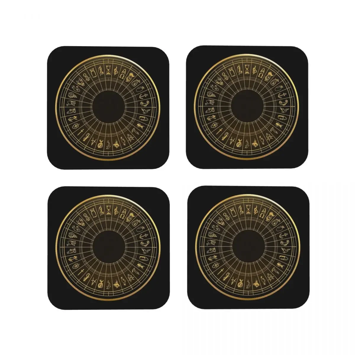 Alethiometer Golden Symbols Coasters Coffee Mats Set of 4 Placemats Mug Tableware Decoration & Accessories Pads for Home Kitchen