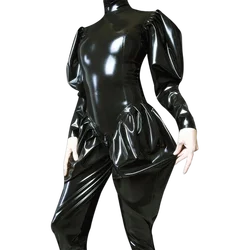 Sexy Latex  Women Men Gummi Catsuit with Puff Sleeves and Leggs Rubber Coverall Bodysuit Handmade Costumes Jumpsuit S-LC370