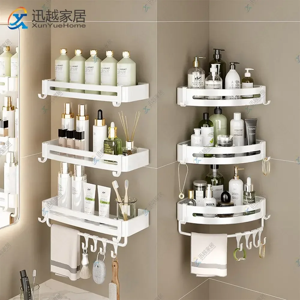 Bathroom Shelf White Aluminum Triangular Holder Shower Shampoo Cosmetics Wall Toilet Corner Storage Rack Organizer Accessories