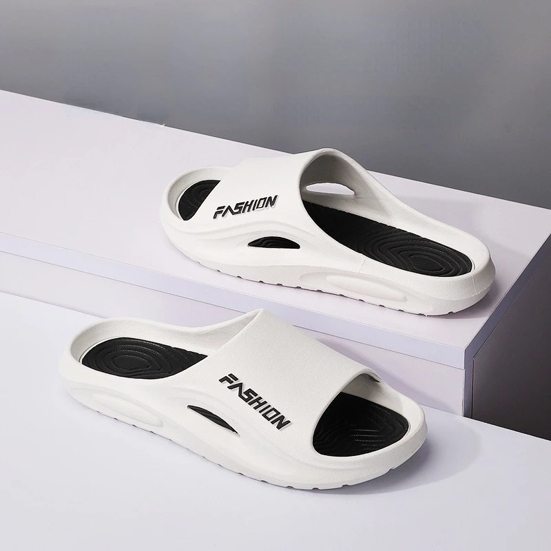 Men Thick Sole Summer Beach Slides Bathroom Anti Slip Slipper Soft Sandals Simplicity Ultra Light Letter Shoe