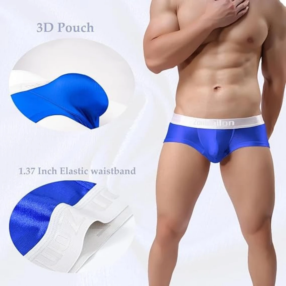 Jinshi Mens Short Leg Ball Pouch Tagless Silk Trunk Sexy Bulge Enhancing Pouch Underwear Boxer Briefs Pack