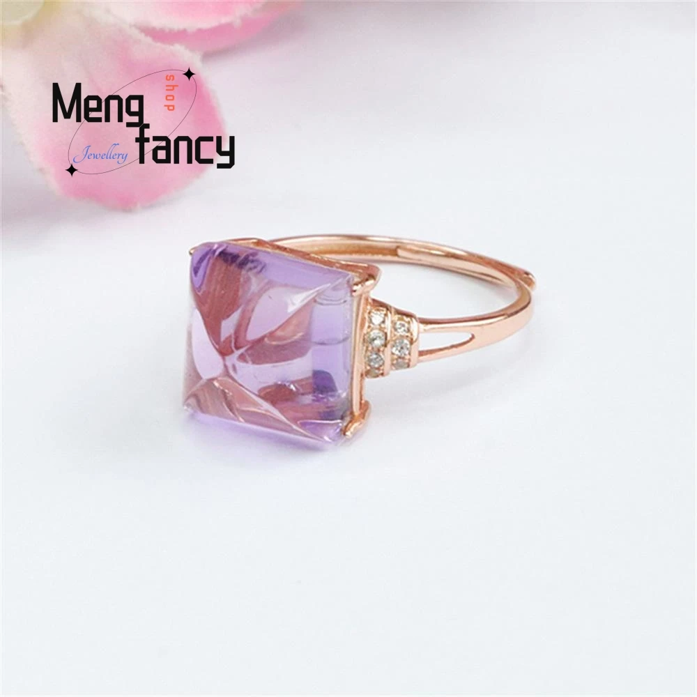 S925 Silver Natural Amethyst Sugar Tart Ring Colourful Exquisite High-grade Fashion Luxury Jewelry Couple Promise Holiday Gifts