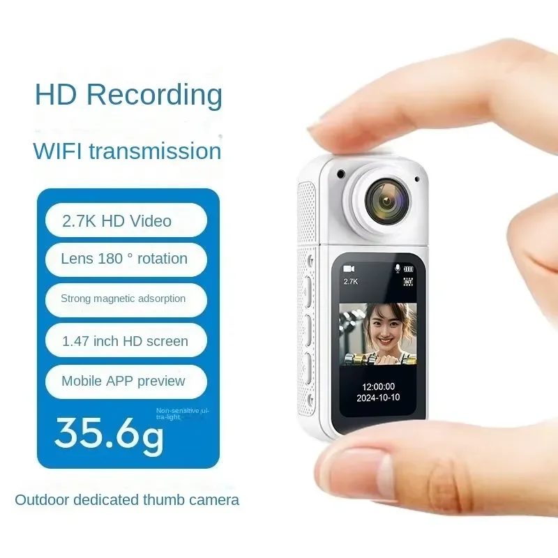 BOLRZO 2.7K 1.47 inch thumb camera TF card 180 degree rotation digital camera, magnetic outdoor sports camera riding recorder