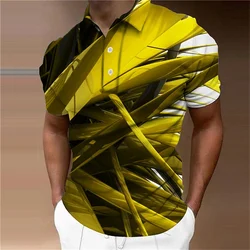 Camisa polo de luxo gradiente 3d impressão a tinta masculina, solta diária casual manga curta Tees, moda rua roupas, roupas de verão