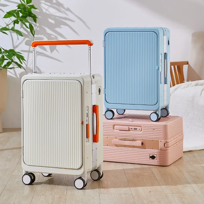 20 Trolley Case Wide Pull Rod Rolling Luggage Travel Suitcase Multifunctional Boarding Box Universal Wheel Trunk with Cup Holder