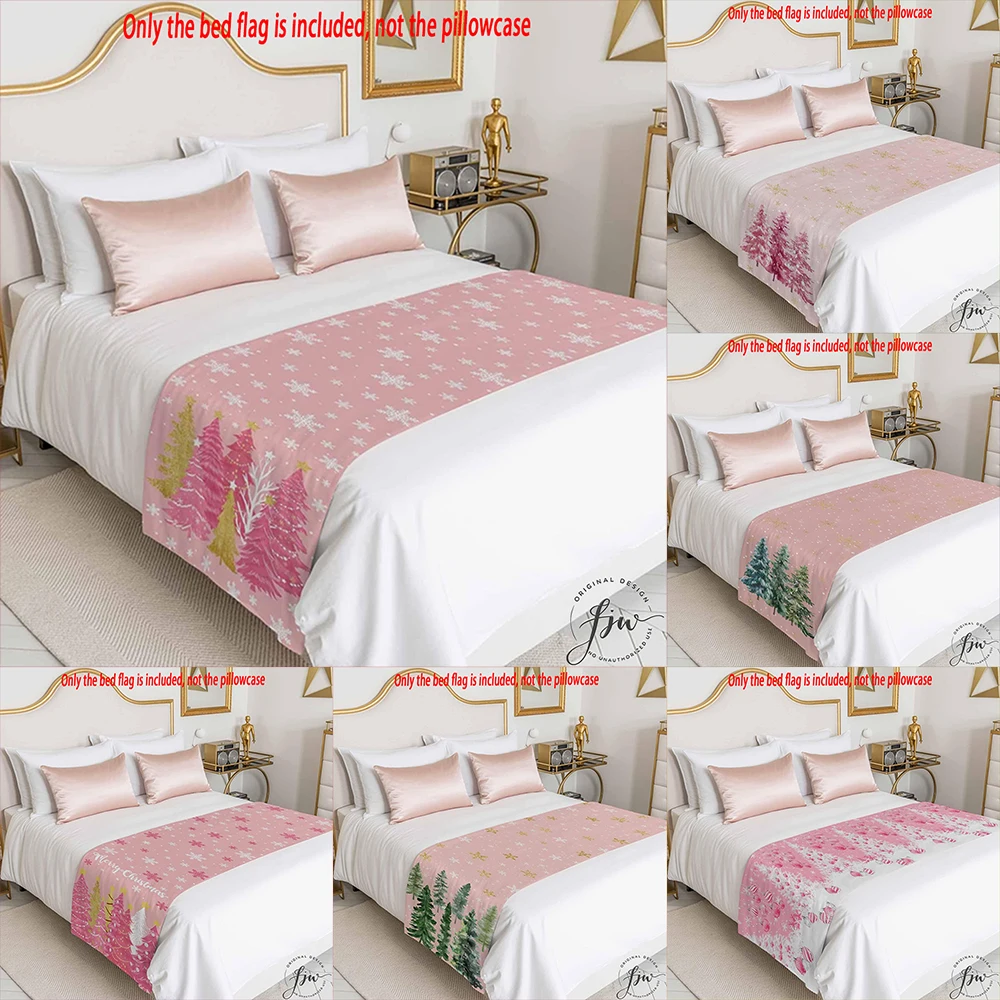 1pc Christmas Pink Pine Tree Bed Runner Decor Bed flag only,Elegant bedroom without pillowcase-gift for people
