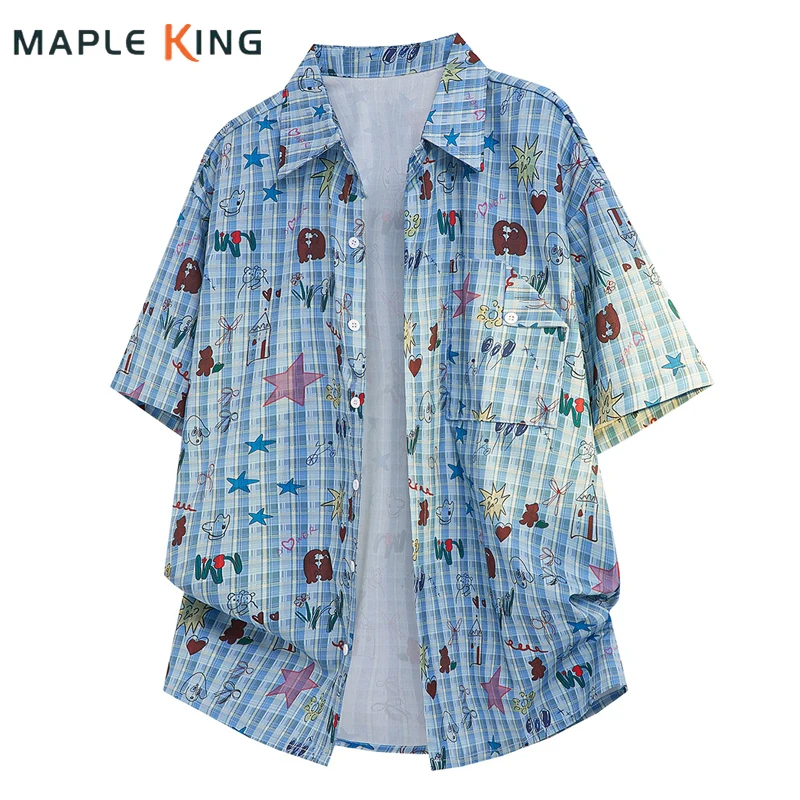 

Cute Shirts for Men Women Camisa Estampada Hombre 2026 Summer Clothes Teenager Short Sleeve Loose Cardigans Camisas Streetwear