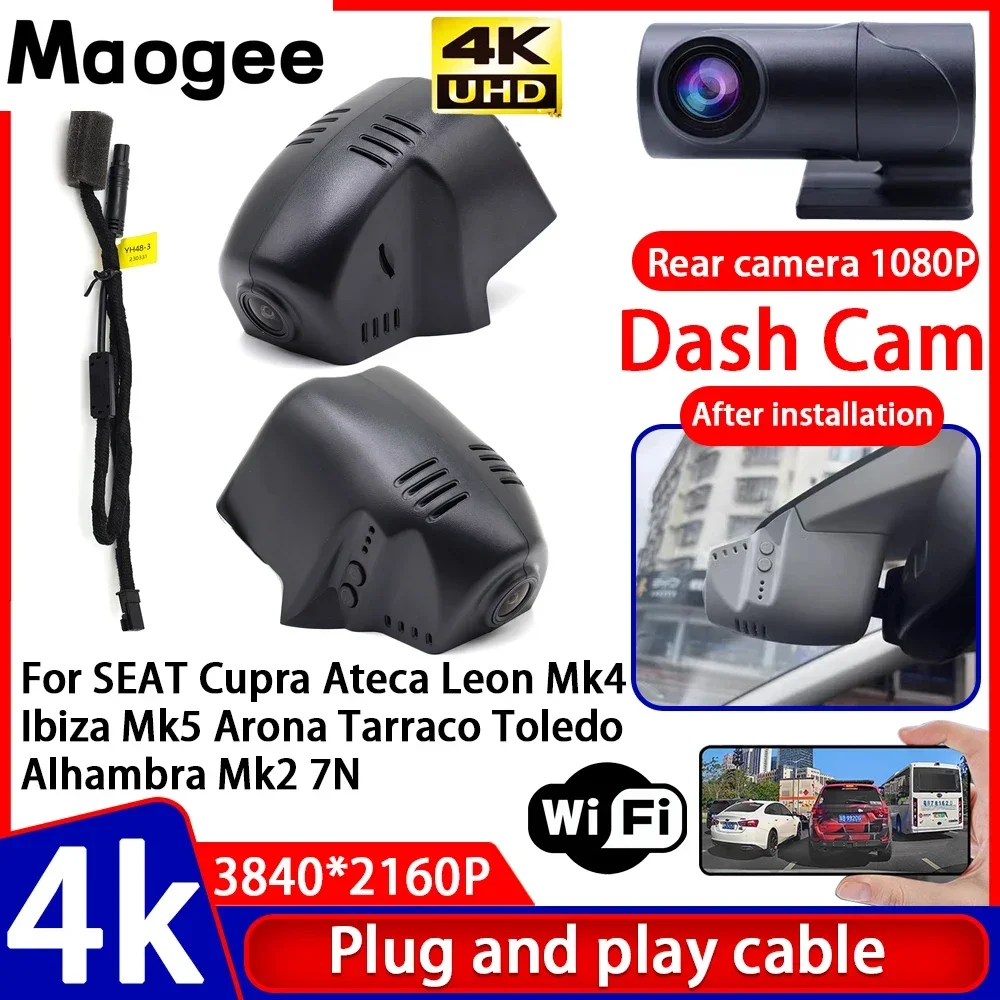Grabadora 4K Plug and Play, Cámara DVR para Coche, para SEAT Cupra Ateca Leon Mk4 Ibiza Mk5 Arona Tarraco Toledo Alhambra Mk2 7N