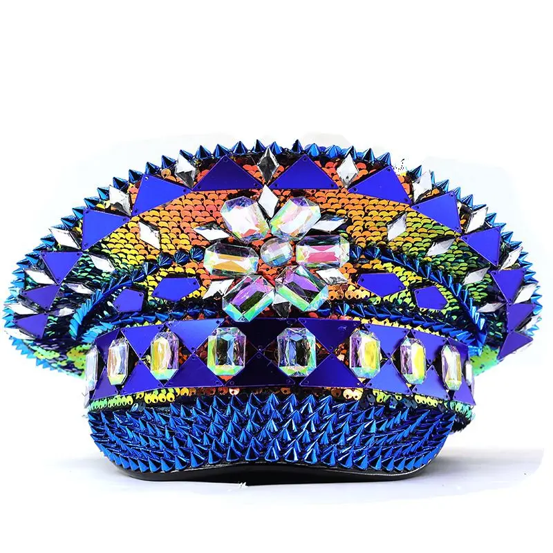 

Женская универсальная вечерняя шляпа с бриллиантами в стиле панк Klein Blue Rivet Sequins Hot Diamond