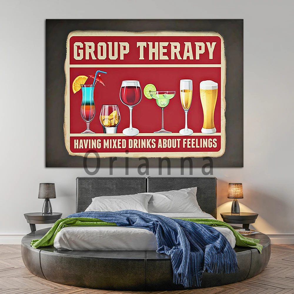 Hd Printed Home Wall Art Bartender Group Therapy Having Mixed Drinks About Feelings Poster Vintage Canvas Painting Bar Decor