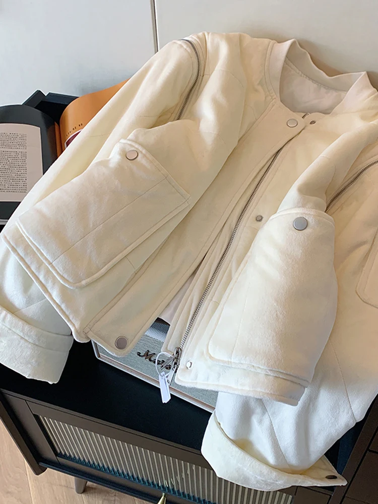 

Корейский хлопковый джет на молнии, женский осенний элитный сенсационный супер красивый универсальный повседневный антивозрастной длинный утягивающий длинный...