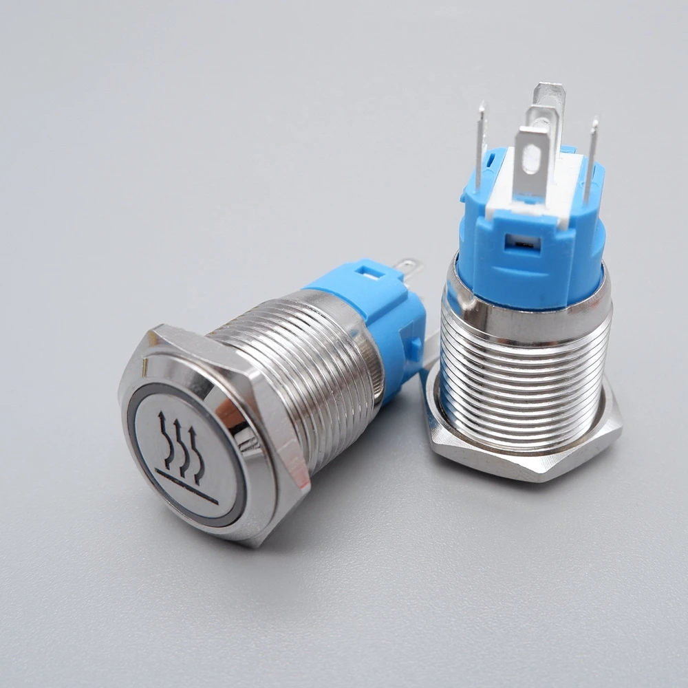 16mm 19mm 22mm Symbols DIY Logo icon Power Metal Push Button Switch LED 12V 24V Momentary Fixed Self-locking For Car PC on off