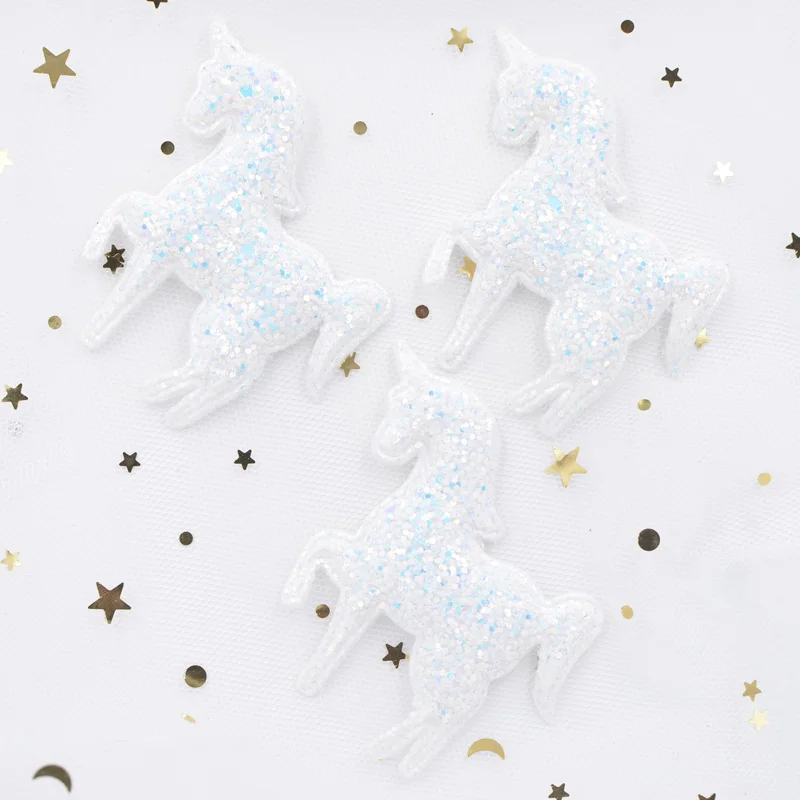 65*60mm Shiny Paillette Padded Patches Glitter Unicorn Appliques for Crafts Clothes Sewing Supplies DIY Hair Bow ornament