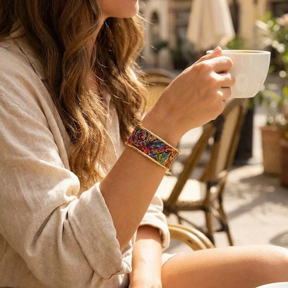 Geometric Multicolored Graffiti Bangles Iron Butterfly Oil Painting Metal Cuff Retro Flower Openable Widened Bracelets