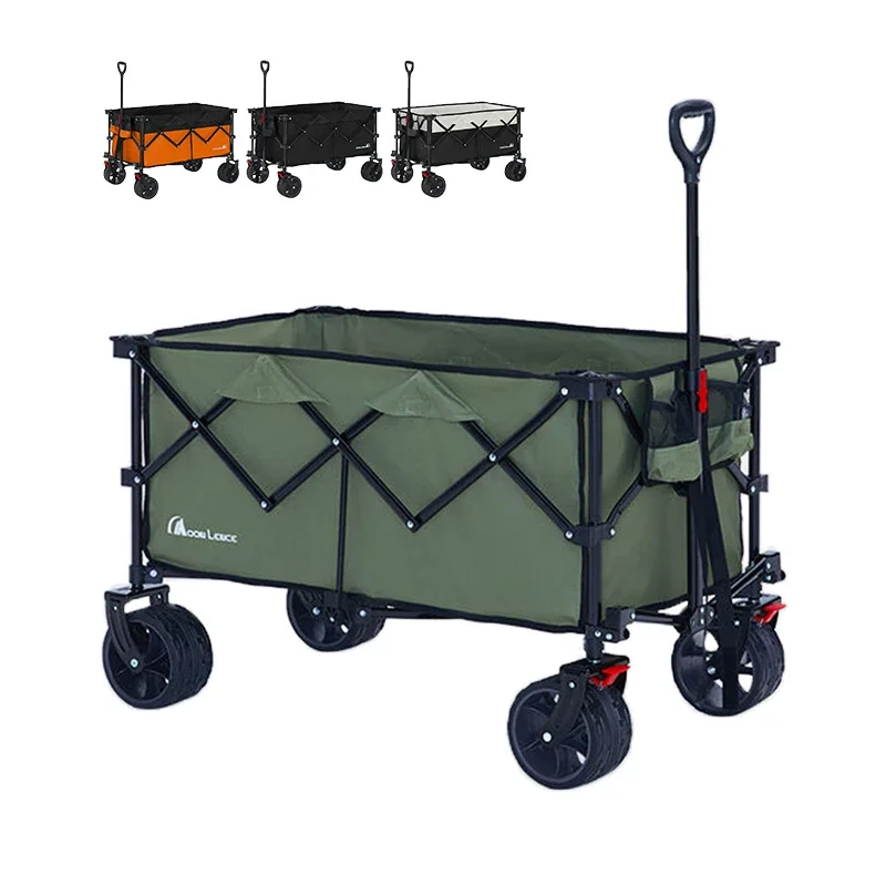 Green Outdoor Camping Wagon Collapsible Folding Wagon Heavy Duty Utility Beach Wagon Cart