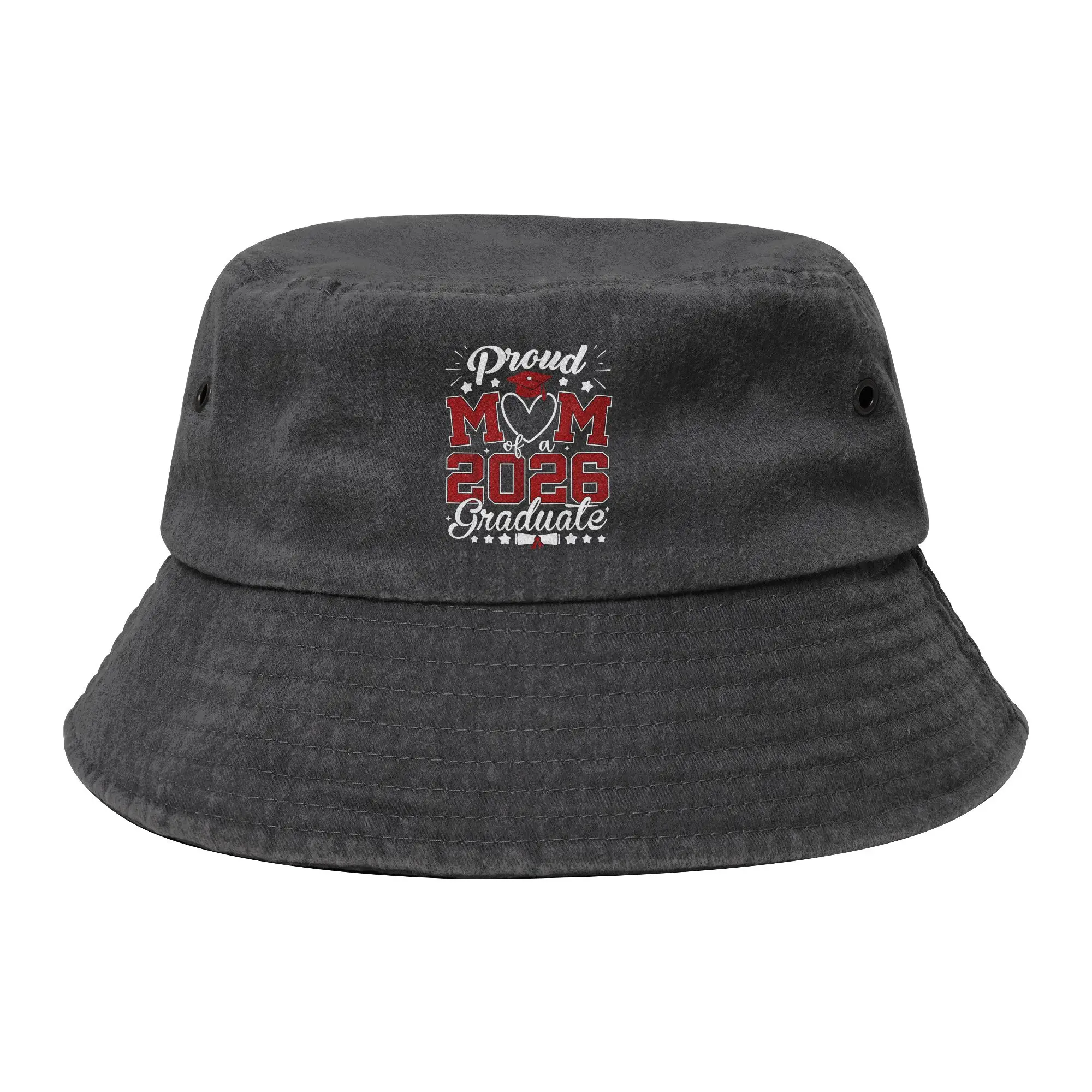 Proud Mom Of A 2026 Graduate Senior Class Of 2026 Graduation Bucket Hat for Teen   Distressed Denim Field Hat Fishing Hats