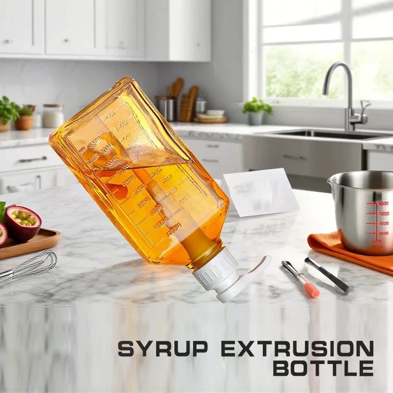 1100ml Coffee Syrup Dispenser Multi-Function Honey Sauce Ketchup Bottle With 5/8/10CC Pump Scale Syrup Drip Dispenser