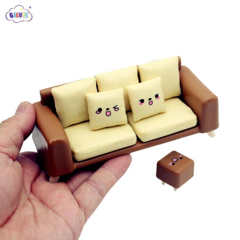 

1:12 Dollhouse Miniature Sofa W/Stool Tofu Sofa Pillow Cushion Living Room Furniture Model Decor Toy Doll House Accessories