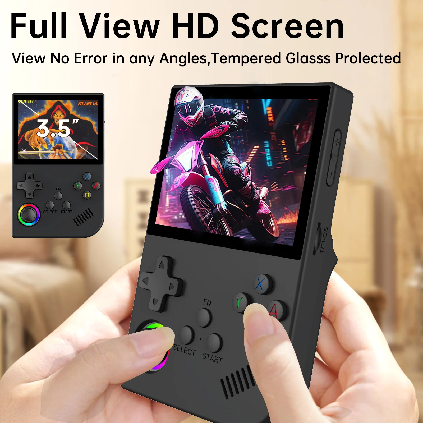 XGB36 Retro Handheld Game Console, 3.5 Inch IPS 640*480 Screen, RGB 360° Joystick, Linux Open Source System, 3500mAh Portable Vi