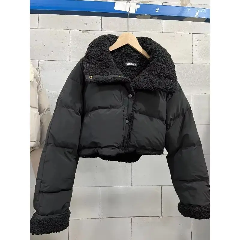 

Short Jacket Women's Korean Version Lapel Imitation Lamb Wool Cotton Coat Loose Long Sleeved Outer Cotton Coat Female Clothing